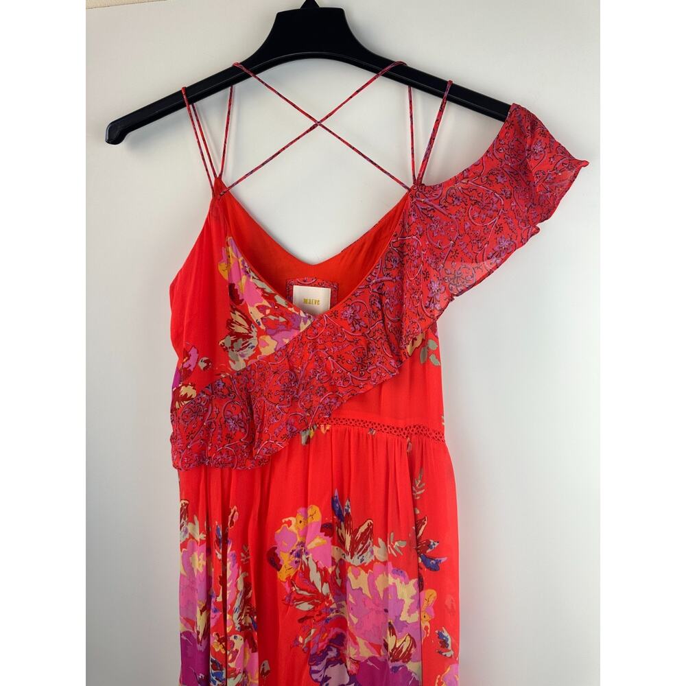 Maeve x Anthropologie Grecia Ruffle Dress Floral Red Handkerchief Hem Size 4 - Picture 5 of 13